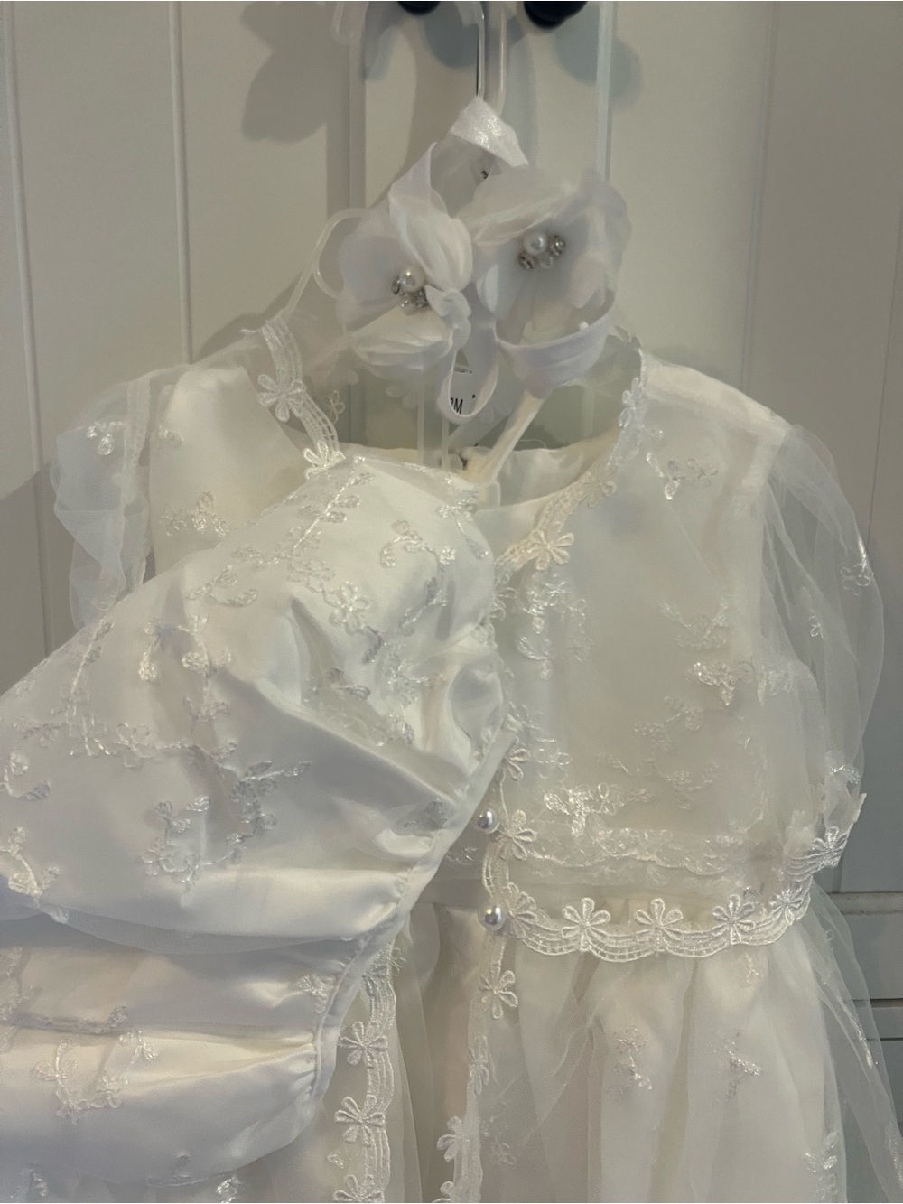 White Embroidered girl Baptism Dress 3PC a set